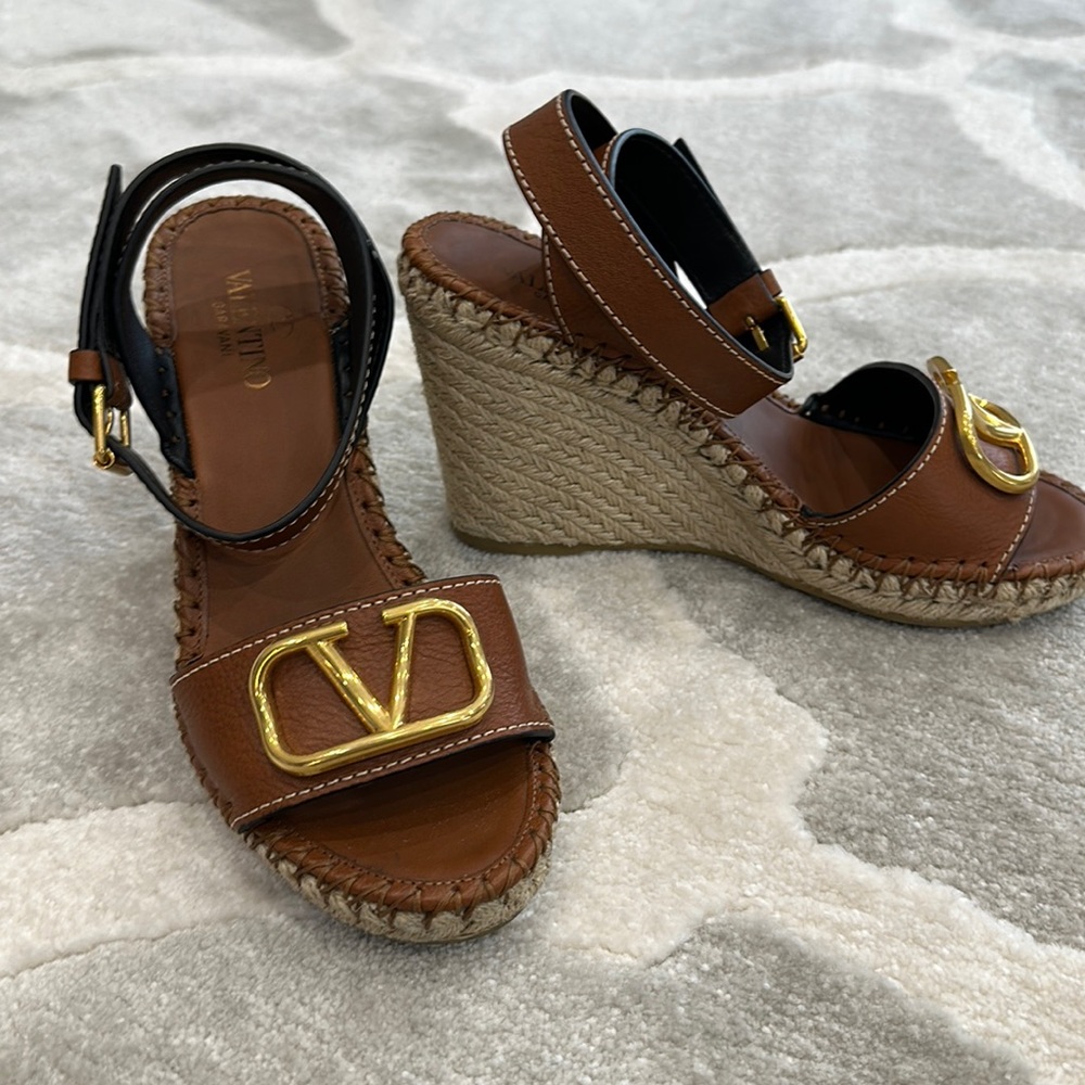Leather Ankle-Strap Wedge Sandals